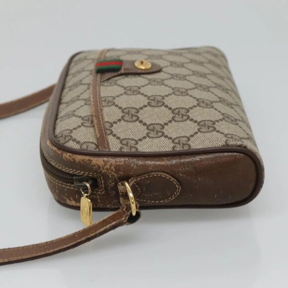 GUCCI GG Supreme Web Sherry Line Bag PVC Beige Gold - Picture 4 of 16